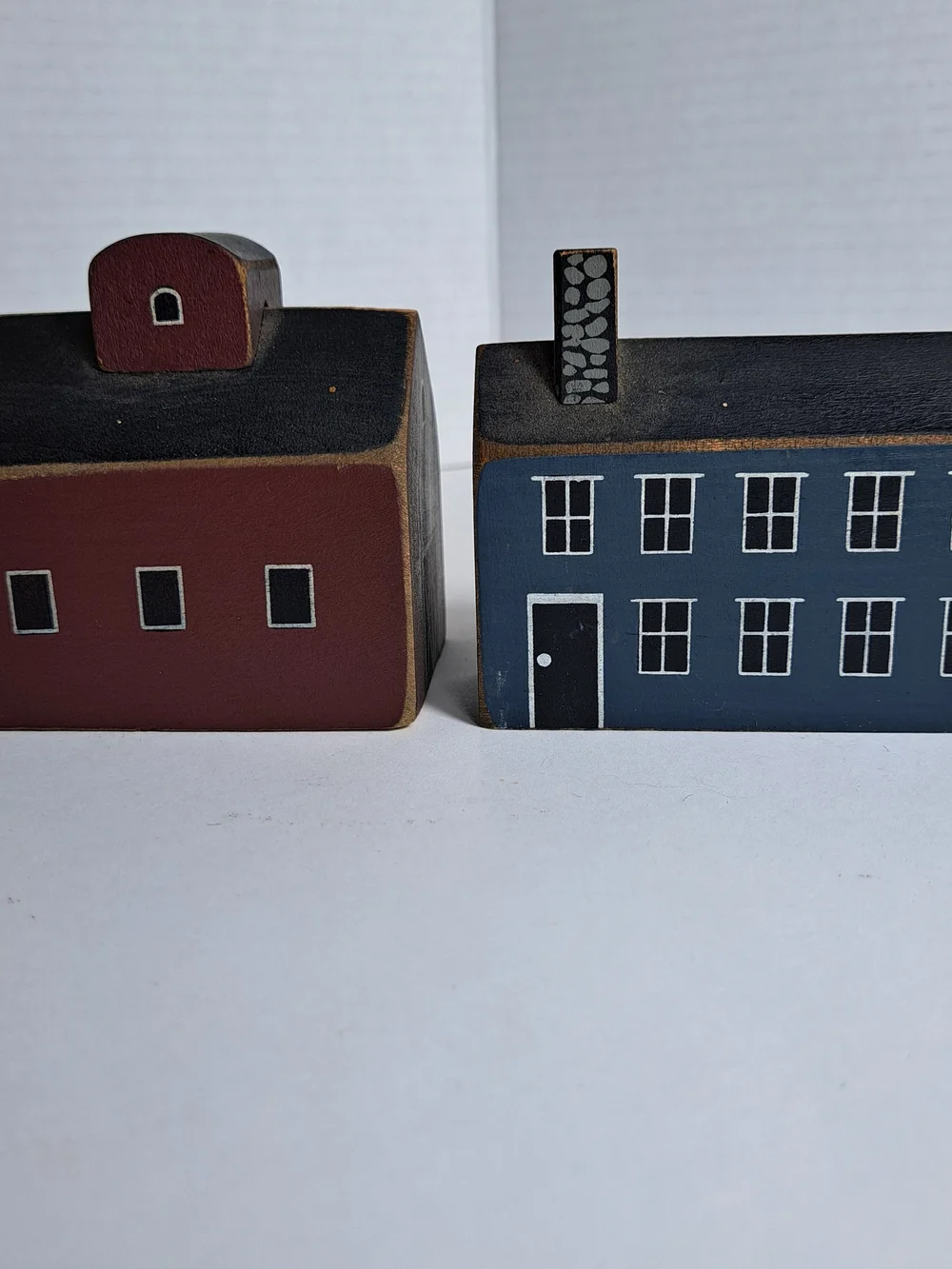 Lot of 4 Vintage Miniature Folk Art-Style Wooden Block Houses by Tender Heart